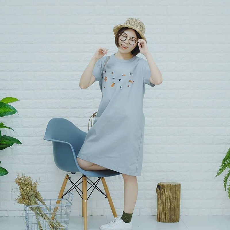 Venus Dress : FOX (SmokeBlue) - 洋装/连衣裙 - 棉．麻 蓝色