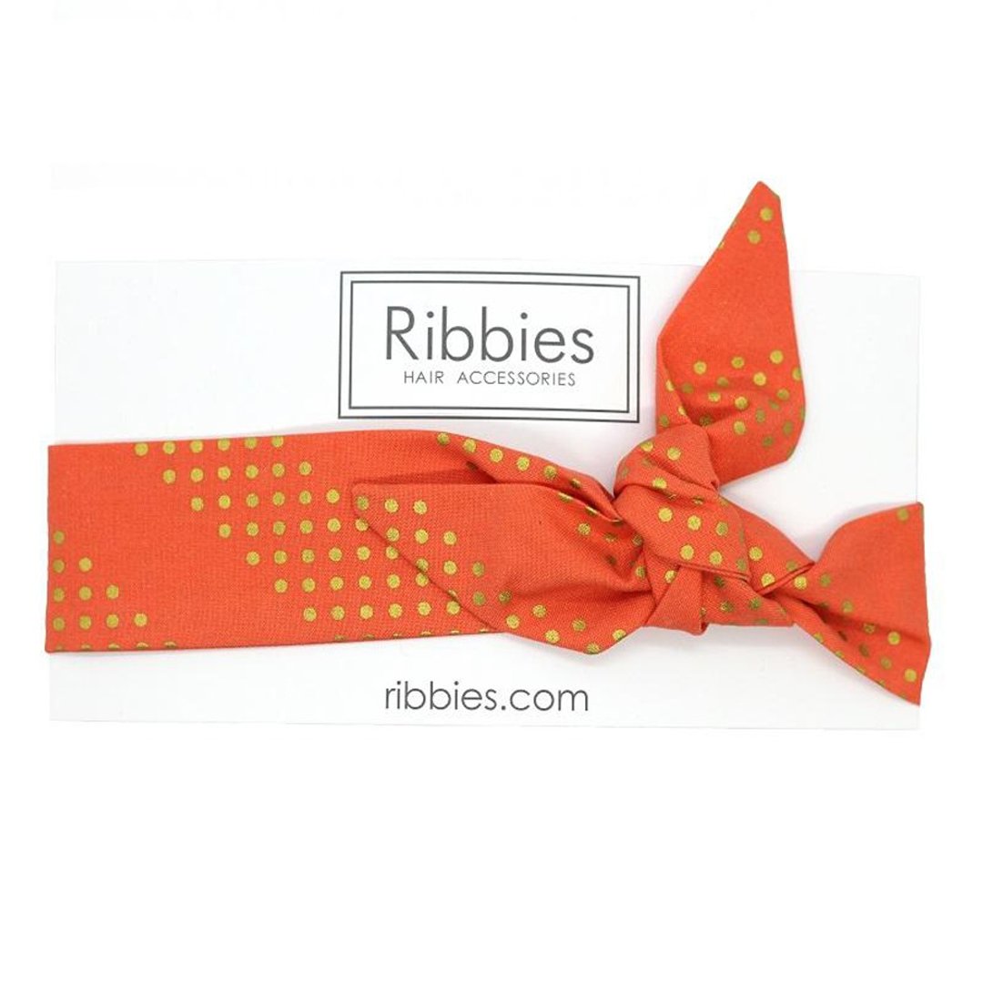 英国Ribbies 成人蝴蝶结发带-珊瑚红金点点 - 发饰 - 棉．麻 