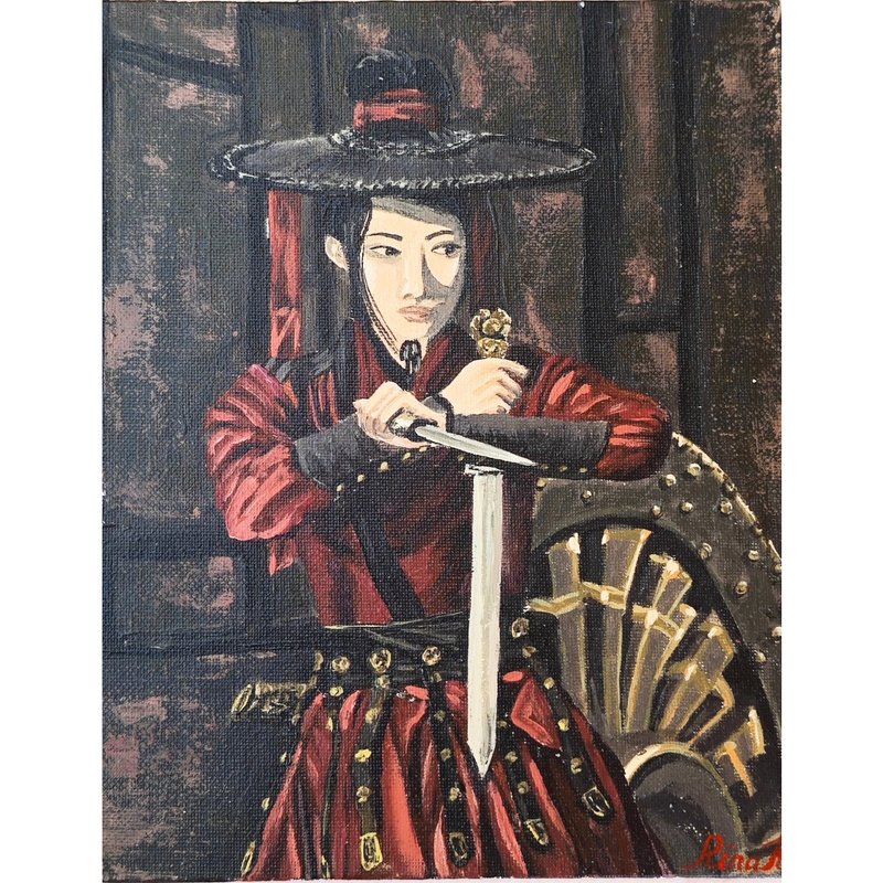 身着战士服装的女子肖像画 由 RinaArtSK 手绘原创丙烯画 - 墙贴/壁贴 - 其他材质 多色