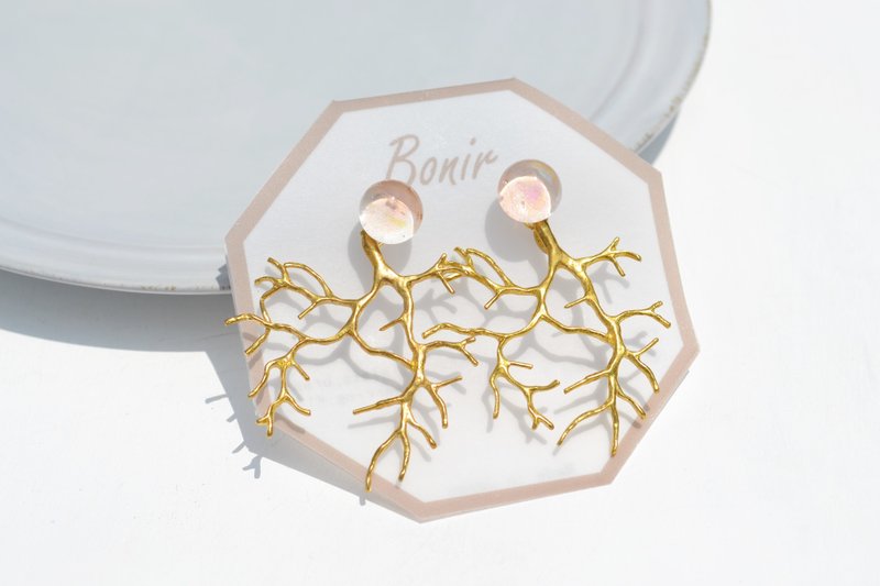 SAKURA + Corail - 耳环/耳夹 - 玻璃 粉红色