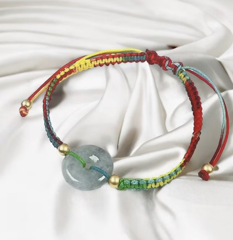 【愿·平安】飘乌鸡翡翠平安扣编织手链| 天然缅甸A货翡翠| 送礼 - 手链/手环 - 玉石 多色