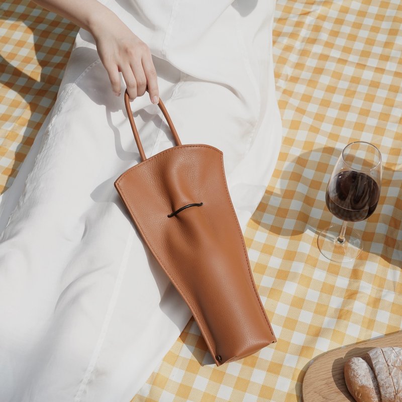 Cavetto wine tote | 皮革红酒袋 | 长版 - 其他 - 真皮 橘色