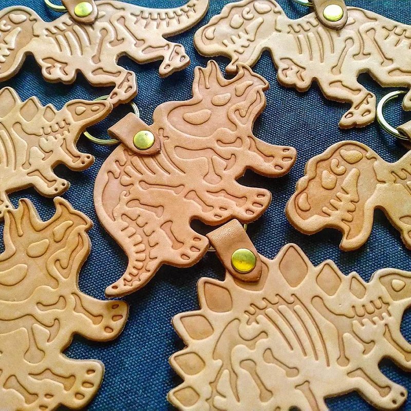 恐龙钥匙圈 / 充满童趣的精致小物 - 钥匙链/钥匙包 - 真皮 橘色