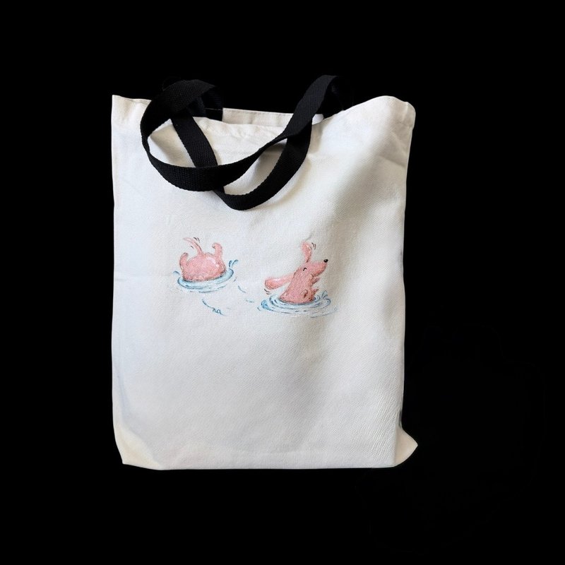 手感  慢起 - 手绘帆布袋 肥嫩嫩 腊肠 文青帆布袋 加厚 环保袋手提 - 手提包/手提袋 - 其他材质 白色