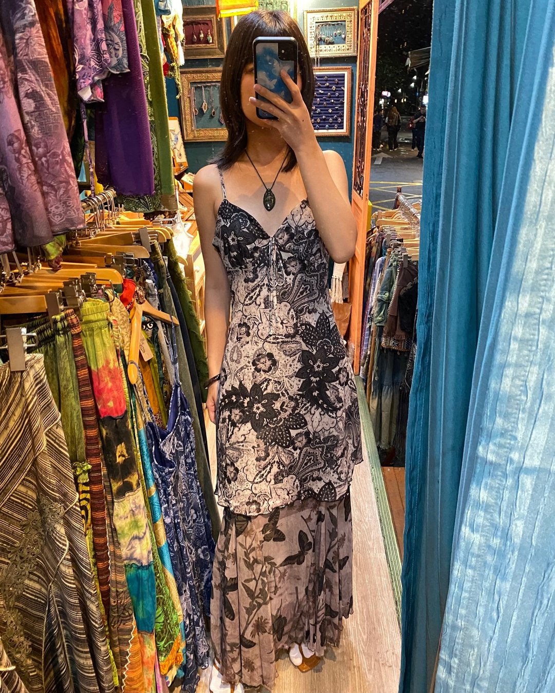 喜迎瑶  长裙 裙子 半身裙 吊带裙 多种穿法 蝴蝶印花 民族风 嬉 - 裙子 - 其他材质 