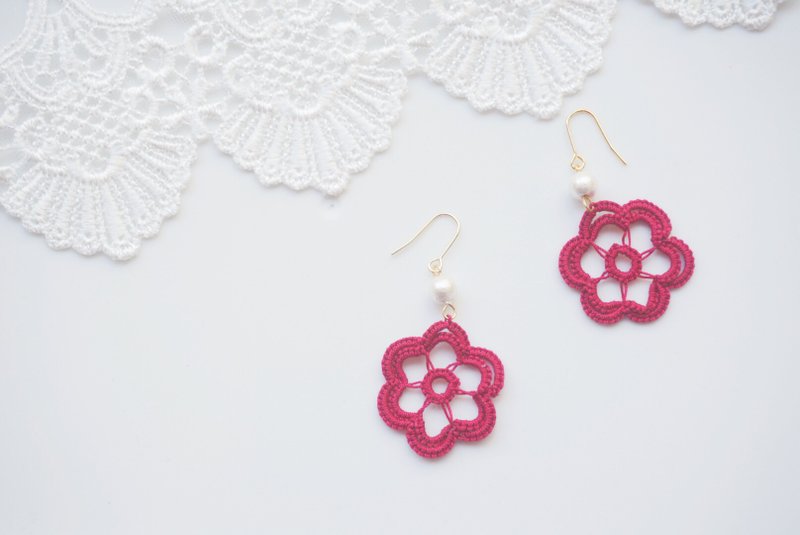  手工梭织蕾丝耳环 - 花系列 。针式/夹式 - 耳环/耳夹 - 棉．麻 多色