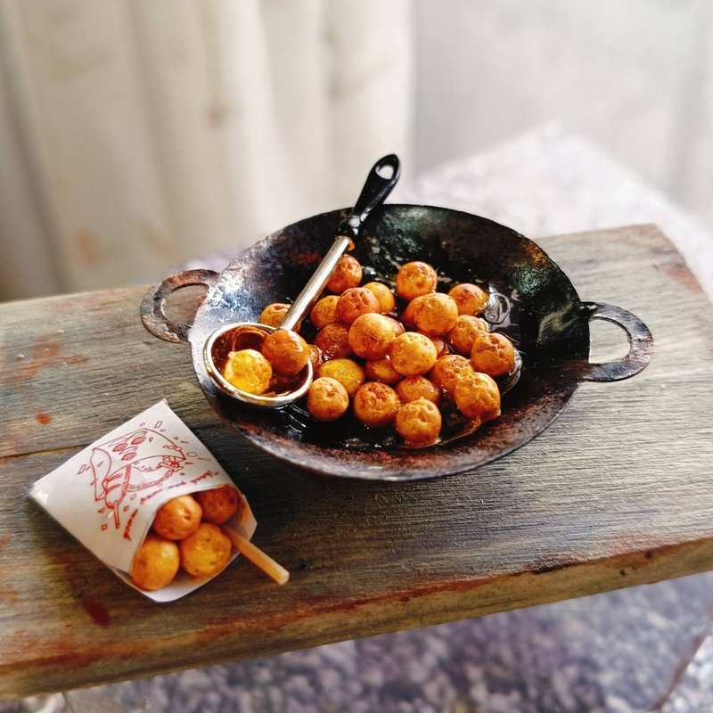 地瓜 地瓜球 夜市 点心 小吃 番薯 袖珍 手作 迷你 食玩 微型 - 摆饰 - 粘土 