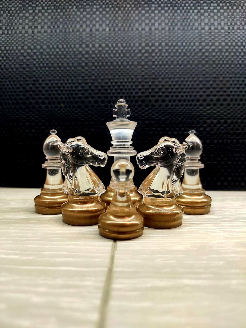 定制化树脂西洋棋套装附棋盘 |特大号尺寸 2.75 英寸（7 厘米）|环氧树脂 - 桌游/玩具 - 树脂 咖啡色