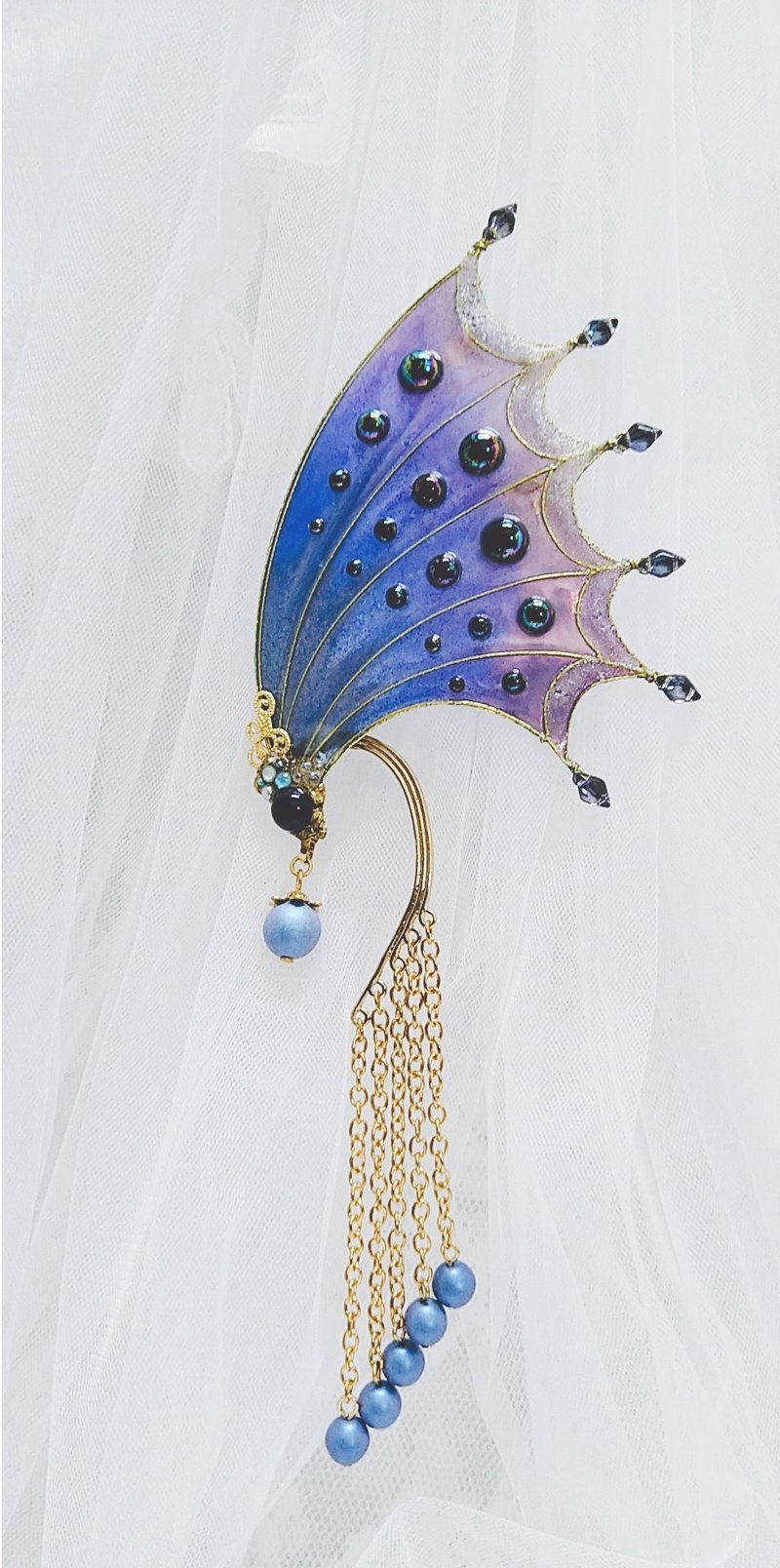 【典华优惠券】奇幻耳挂系列【流光幻彩】~海妖造型 (单边左耳) - 耳环/耳夹 - 树脂 蓝色