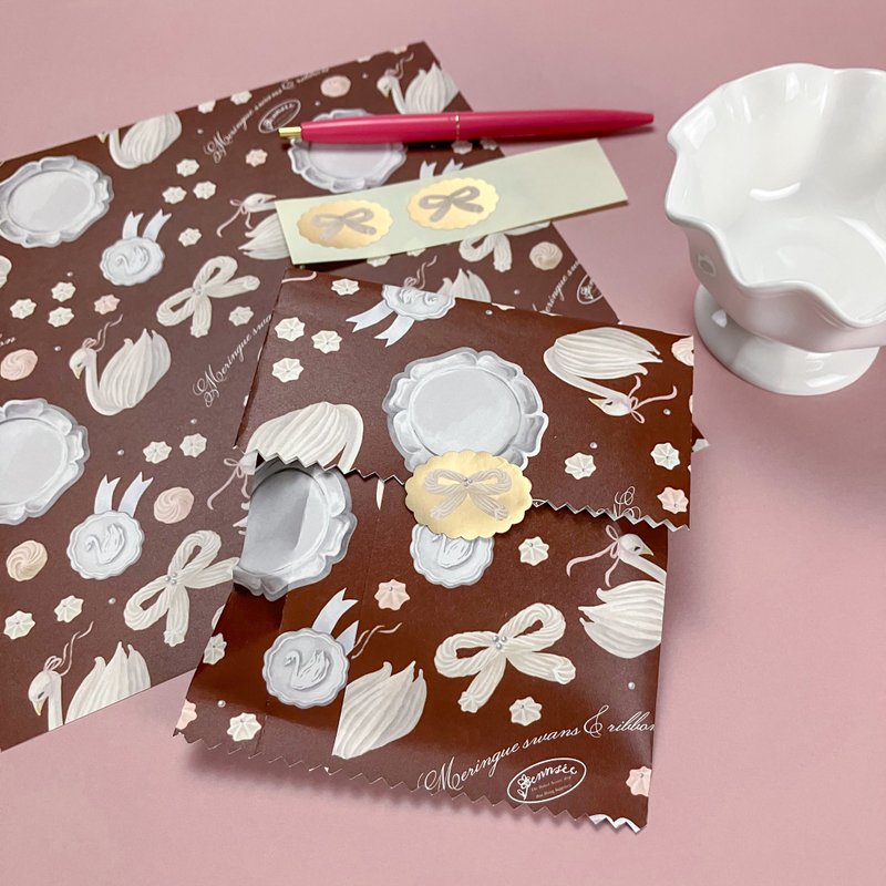 【棕色】天鹅与缎带的蛋白霜饼干 包装纸 - 纸盒/包装盒 - 纸 咖啡色