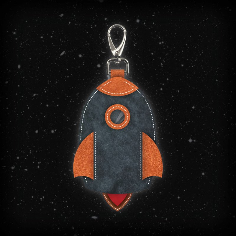 太空船造型皮革锁匙包 - 撞色有趣真皮钥匙套挂件 - 包刻字压字 - 钥匙链/钥匙包 - 真皮 黑色