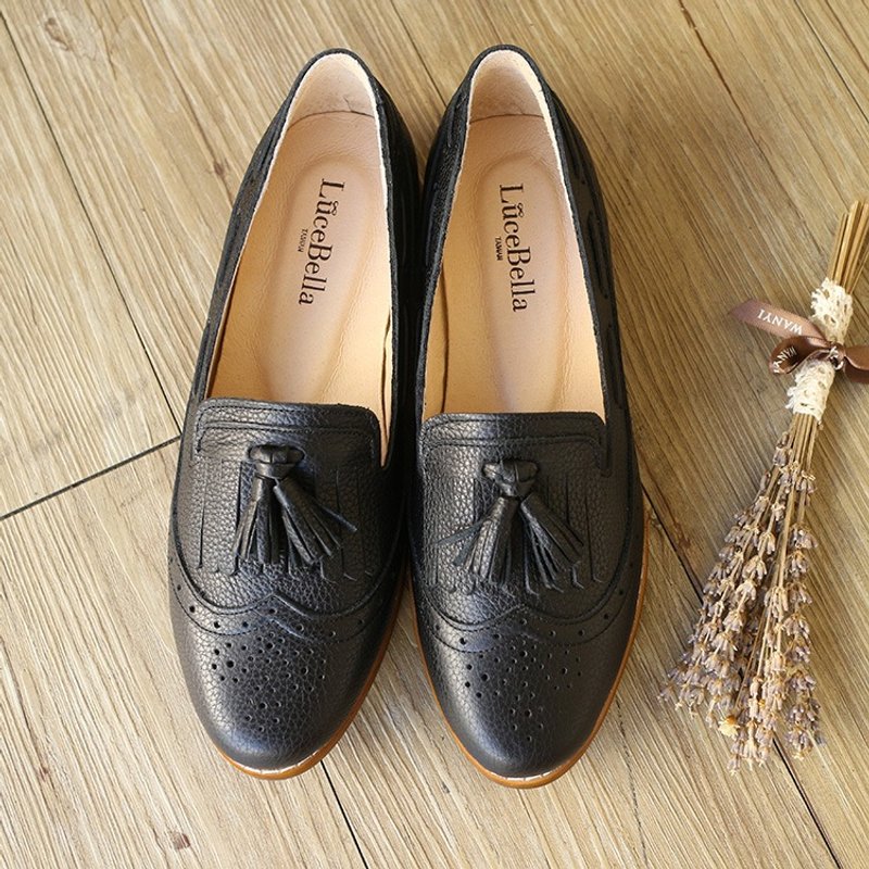 【旧桥故事】精致雕花乐福鞋-黑色 - 女款牛津鞋/乐福鞋 - 真皮 黑色