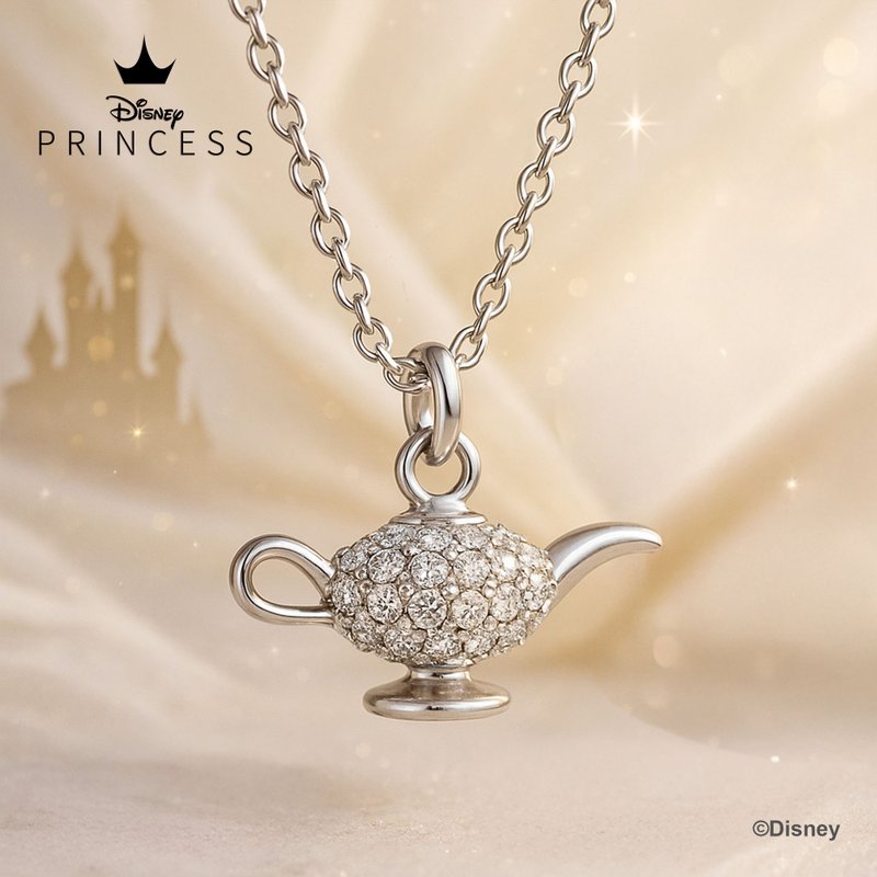 迪士尼公主系列 Jasmine 茉莉公主 闪石纯银吊坠项链 - 项链 - 纯银 银色