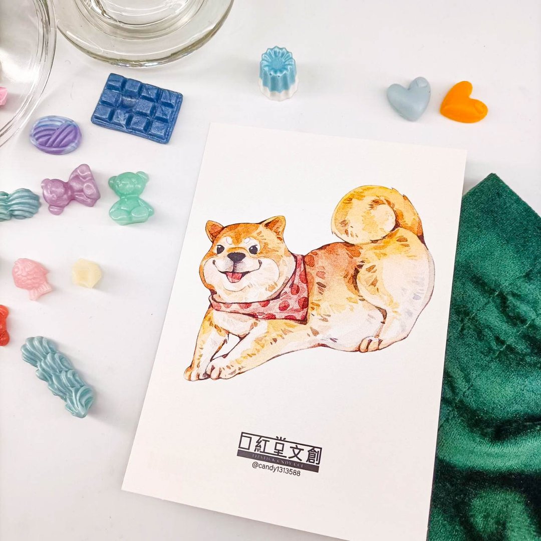 KR474_口紅堂明信片_柴犬18_candy1313588 postcard - 卡片/明信片 - 纸 多色