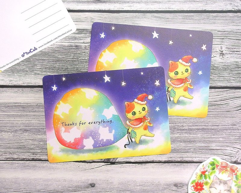 圣诞猫猫明信片 (Thanks for everything.) - 卡片/明信片 - 纸 蓝色