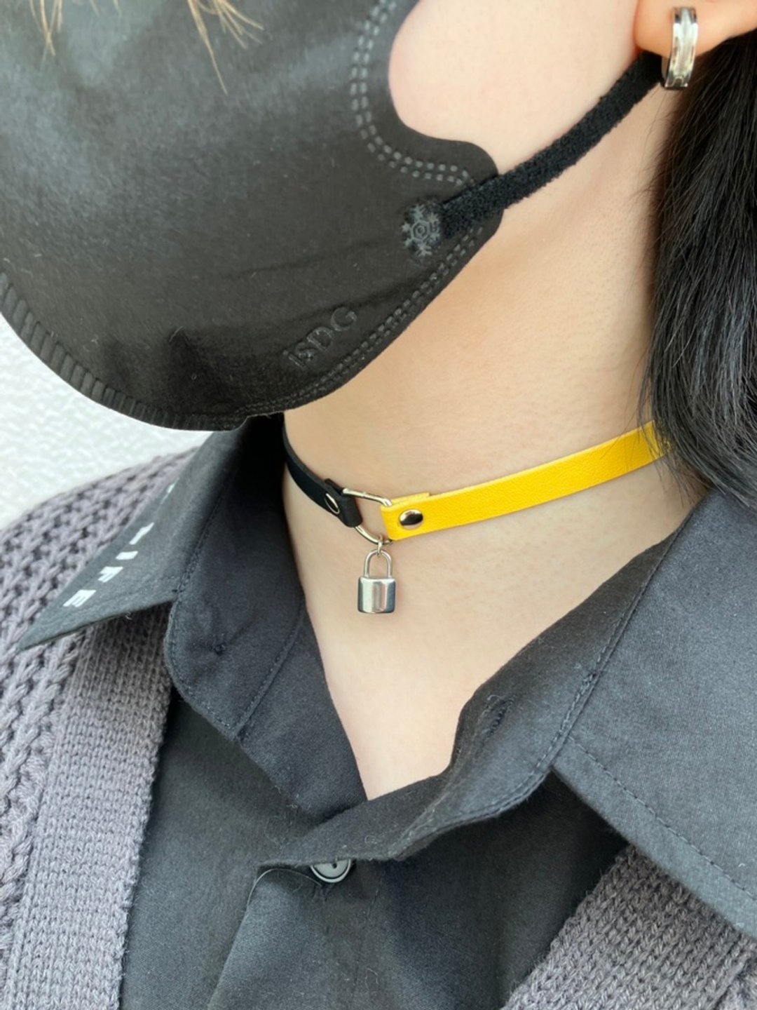Padlock choker/black/red/yellow/F size/hellcatpunks/hcp-ac-0251 - 颈链 - 人造皮革 黄色