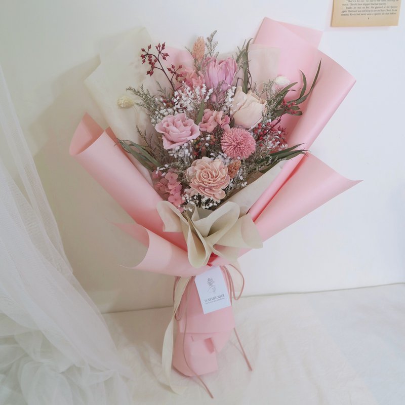 韩式永生花束 －【草莓优格】| 告白花束/情人节花束/干燥花 - 干燥花/捧花 - 植物．花 粉红色