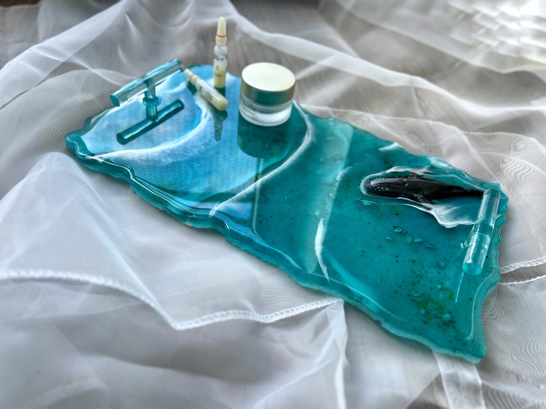 廚房用品 azur vanity tray with whale. Resin tray, perfume tray 乾花 - 盘子/餐盘/盘架 - 树脂 蓝色