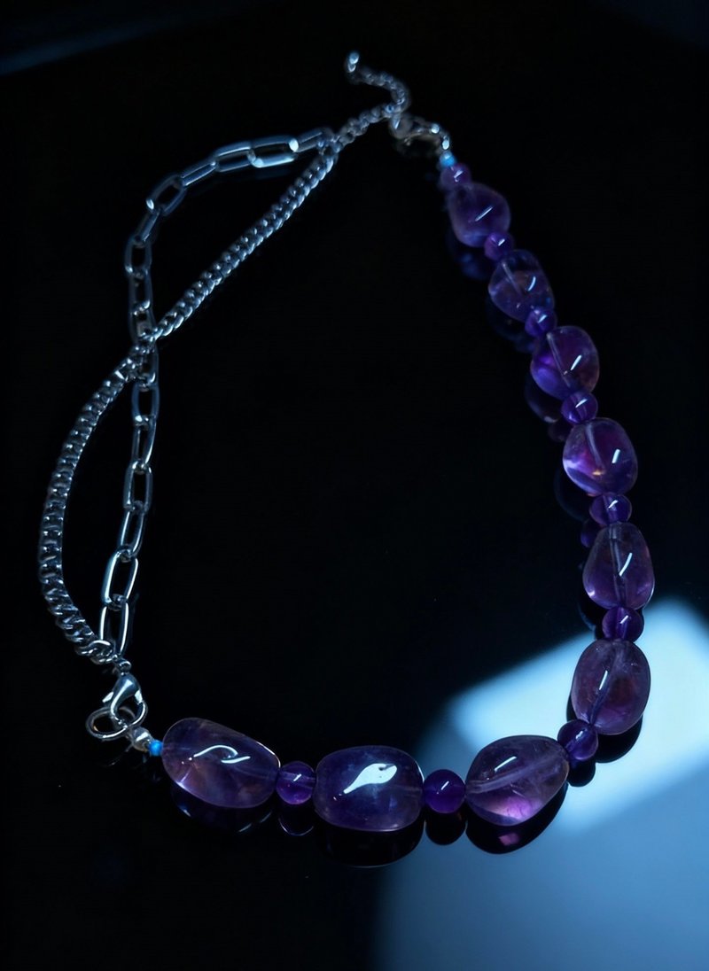 Crystal.EAA 设计款水晶项链 孤品 紫焰锁心链 紫水晶 不锈钢链 - 项链 - 水晶 紫色
