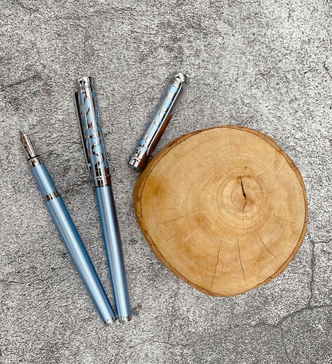 【定制化_父亲节礼物】赠刻字_Betrue_冰河灰蓝钢笔+笔套 定制化 - 钢笔 - 铜/黄铜 