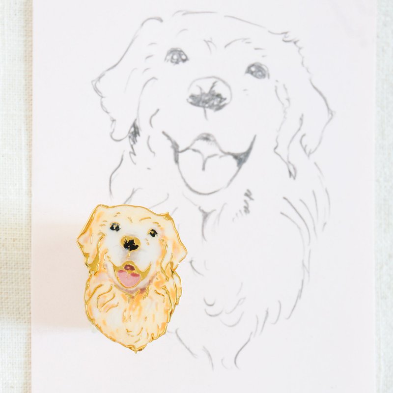 宠物珠宝 把猫狗毛小孩的照片变成纯银胸针徽章 珐琅色 - 胸针 - 纯银 橘色