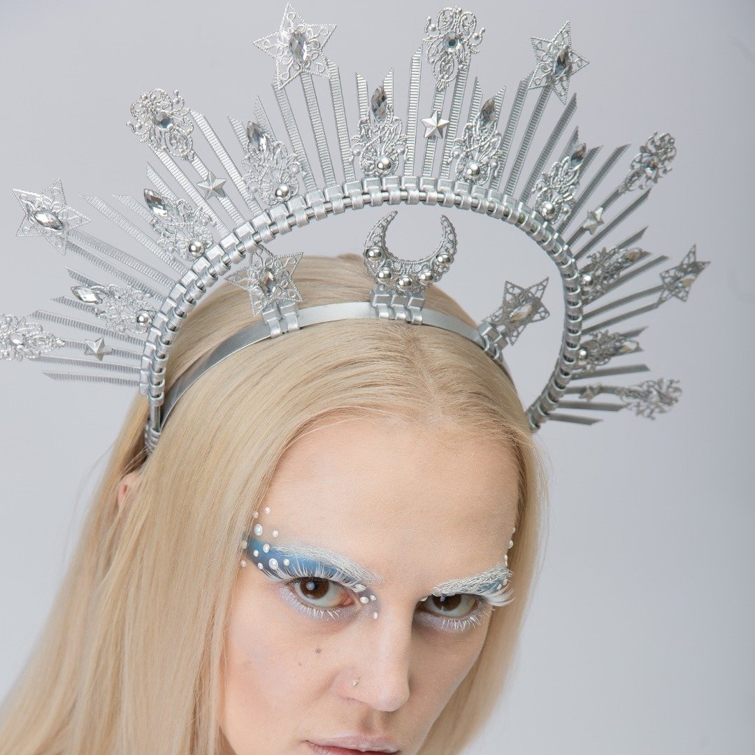 Star moon halo crown Silver goddess headpiece Celestial wedding bridal tiara - 发饰 - 其他材质 银色