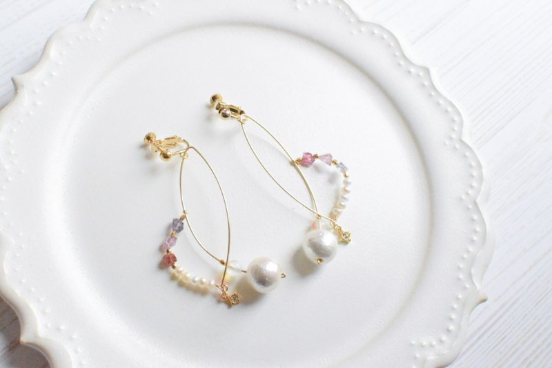 Spinel cotton pearl - 耳环/耳夹 - 宝石 多色