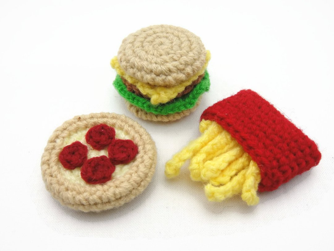 Crochet Fast Food Fridge Magnet - Set of 3 - 冰箱贴/磁贴 - 聚酯纤维 红色