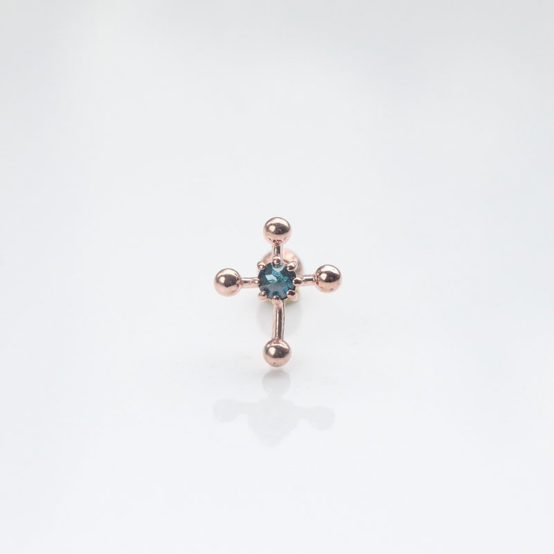 14K 原钻十字架锁珠耳环耳骨 耳窝 不退色 - 耳环/耳夹 - 贵金属 金色