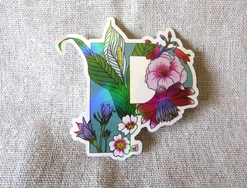 字母P - 极光花卉植物字母防水贴纸 - 贴纸 - 纸 