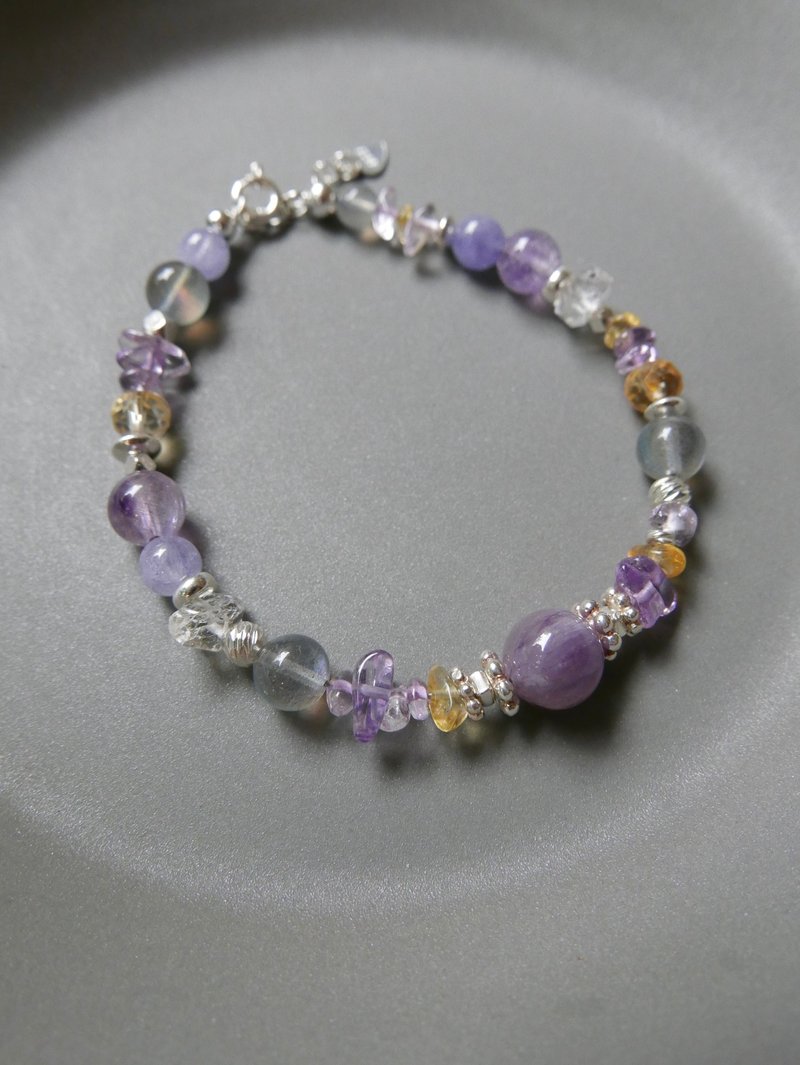 量身订制/天然石手串/紫钛/坦桑石/拉长石 - 手链/手环 - 半宝石 紫色