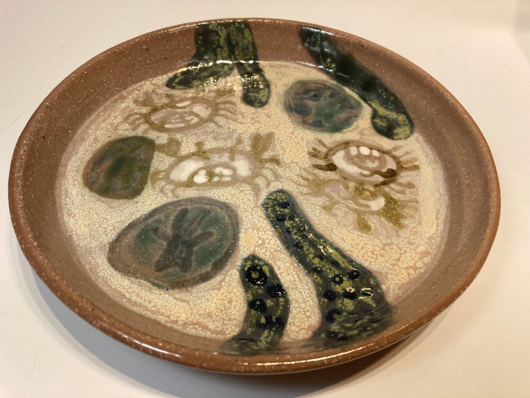 螃蟹悠游水草浅盘 - 盘子/餐盘/盘架 - 陶 粉红色
