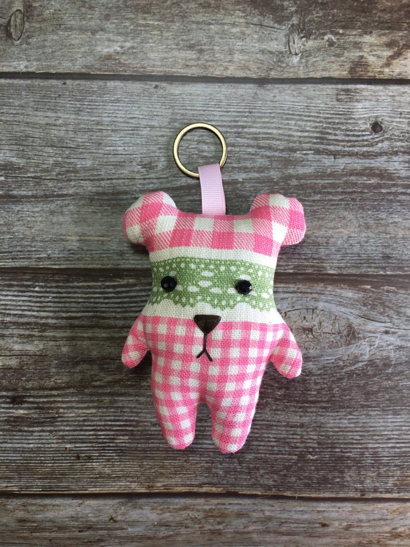 +蕾丝眼罩+熊熊钥匙圈-大格帽 - 吊饰 - 棉．麻 粉红色