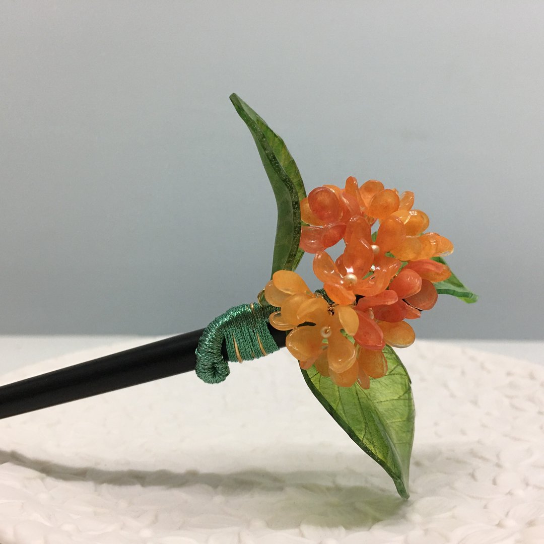 【木樨。飘香】桂花发簪。手造日本树脂花饰。十二花季-八月。 - 发饰 - 树脂 橘色
