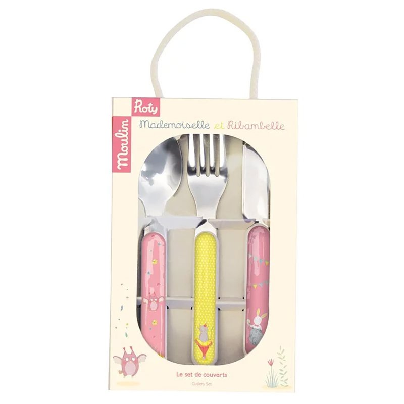 法国 Moulin Roty 粉恋宝宝安全快乐餐具礼盒组 (刀、叉、汤匙) - 儿童餐具/餐盘 - 塑料 绿色