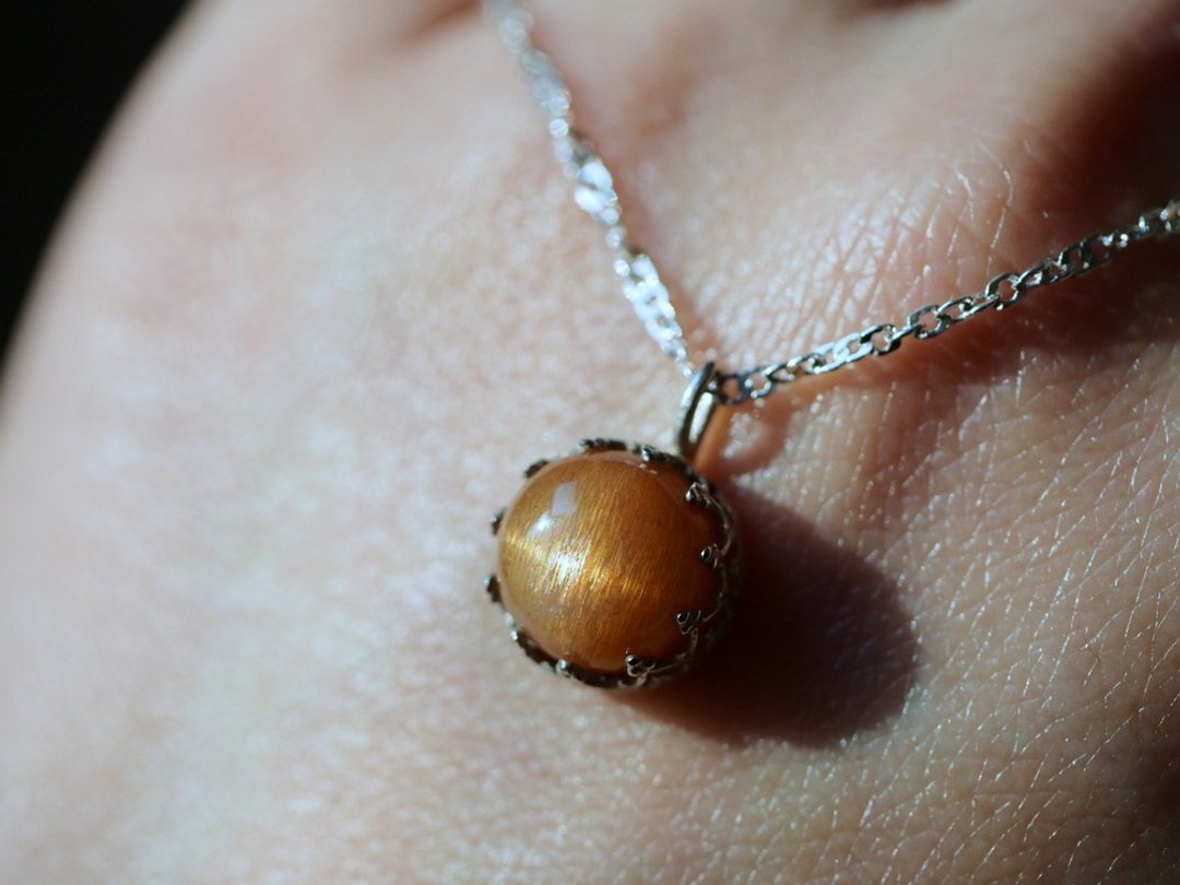 太阳石手工纯银包镶项链 Sunstone - 项链 - 半宝石 金色