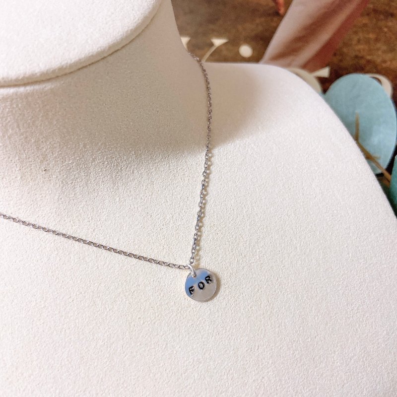 精致925纯银小圆可刻字 银项链手工深刻英文数字图案 礼物 - 项链 - 纯银 银色