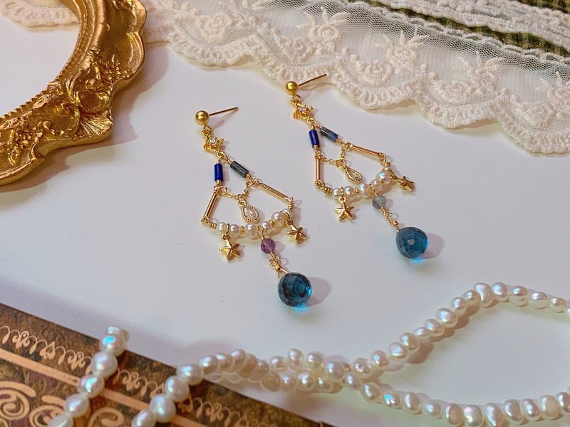 占星术系列 预言星盘 | 耳环 (蓝) - 耳环/耳夹 - 半宝石 蓝色