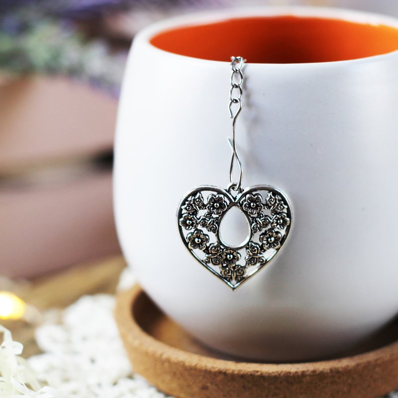 Valentines day tea ball infuser for herbal tea, Tea infuser charm heart - 茶具/茶杯 - 不锈钢 银色