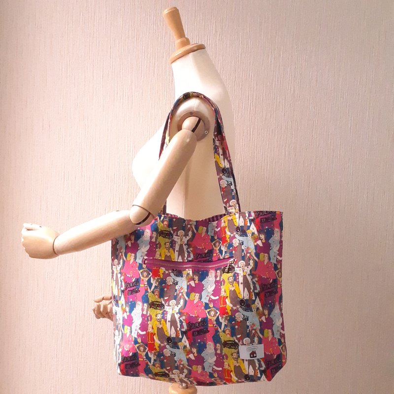 紫色 缤纷 托特包 人物图案 肩背包 大容量包 附拉链口袋 有趣 名人 鲜艳色彩 抢眼 - 手提包/手提袋 - 棉．麻 紫色