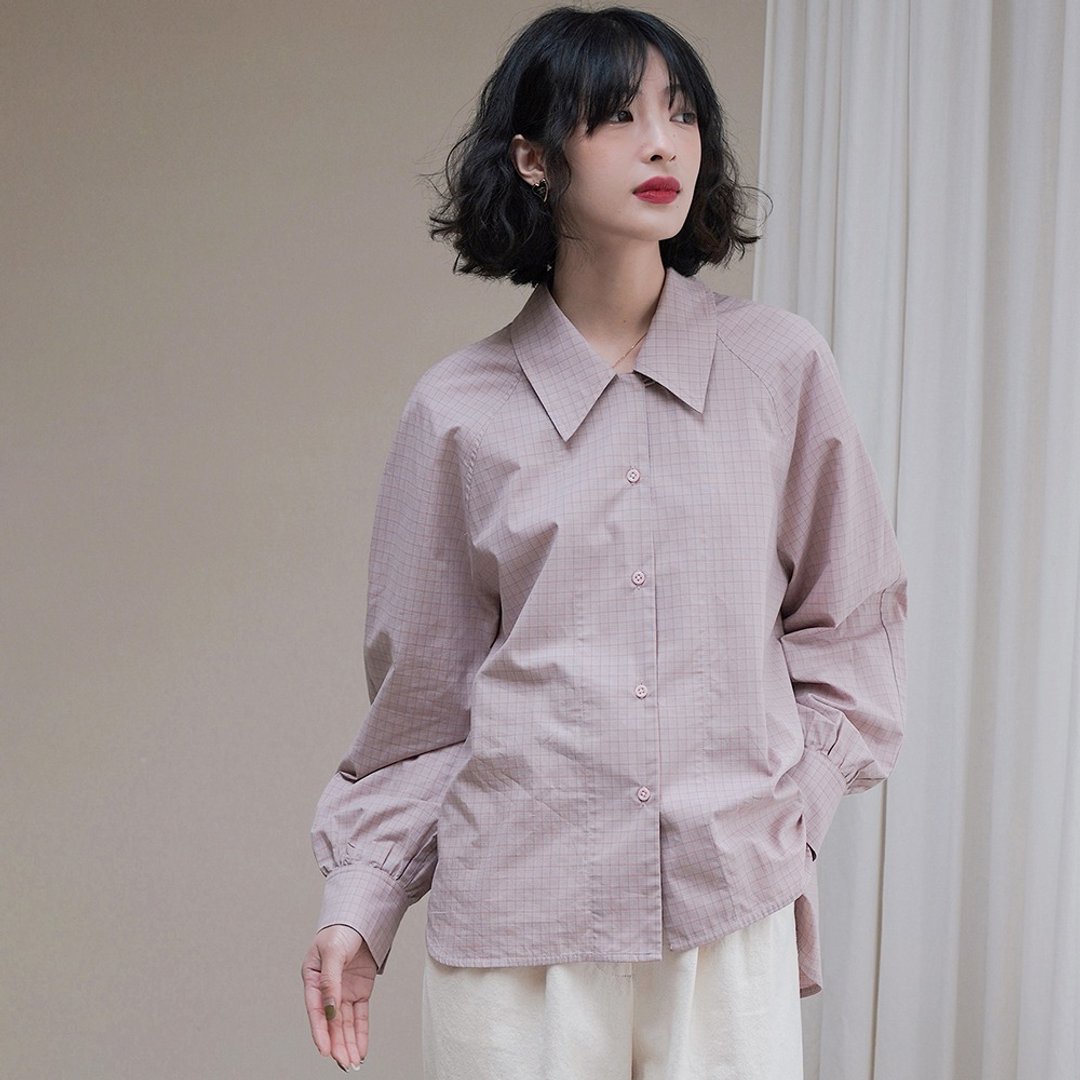 淡粉色格纹衬衫|衬衫|春款|棉|Sora-887 - 女装衬衫 - 棉 粉红色