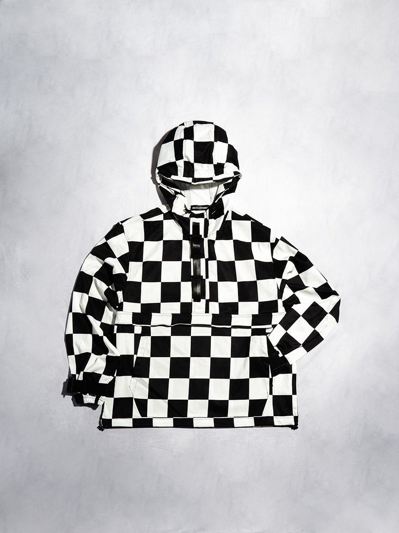 格纹连帽衫 / 黑色 / 白色 / F尺寸 / 男女皆宜 / hellcatpunks / hcp-pk-0074a - 中性连帽卫衣/T 恤 - 聚酯纤维 黑色