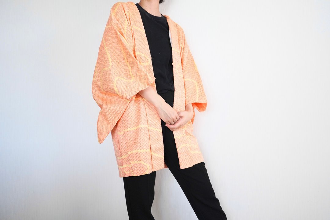日本和服, 绞染和服, 抽象羽织, autentico 和服 - 女装休闲/机能外套 - 丝．绢 橘色