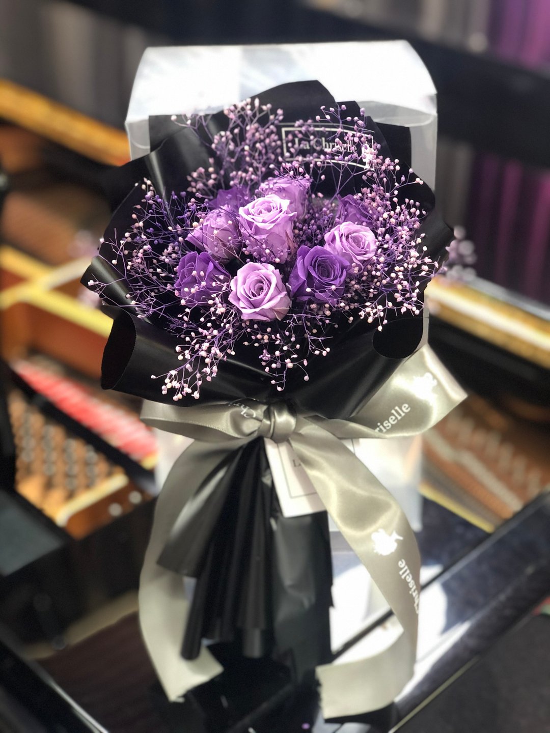 加购商品 不凋花 永生花 保鲜花迷你 花束 紫色 玫瑰花满天星 - 干燥花/捧花 - 植物．花 紫色