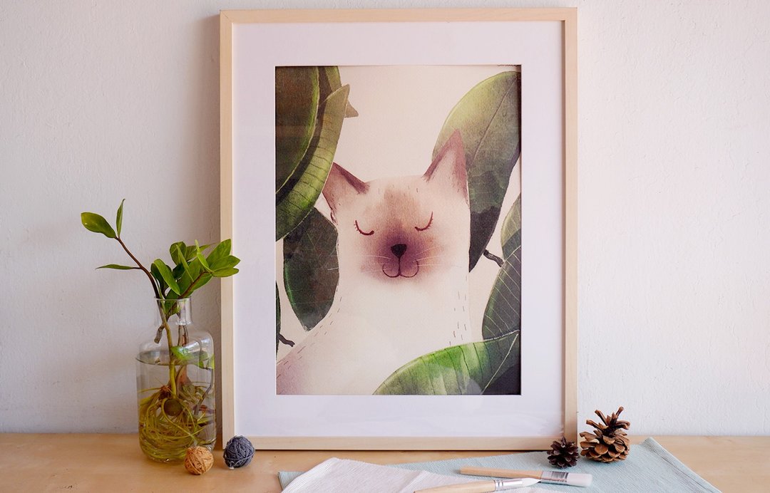 Poster Siamese cat leaf - 海报/装饰画/版画 - 纸 绿色