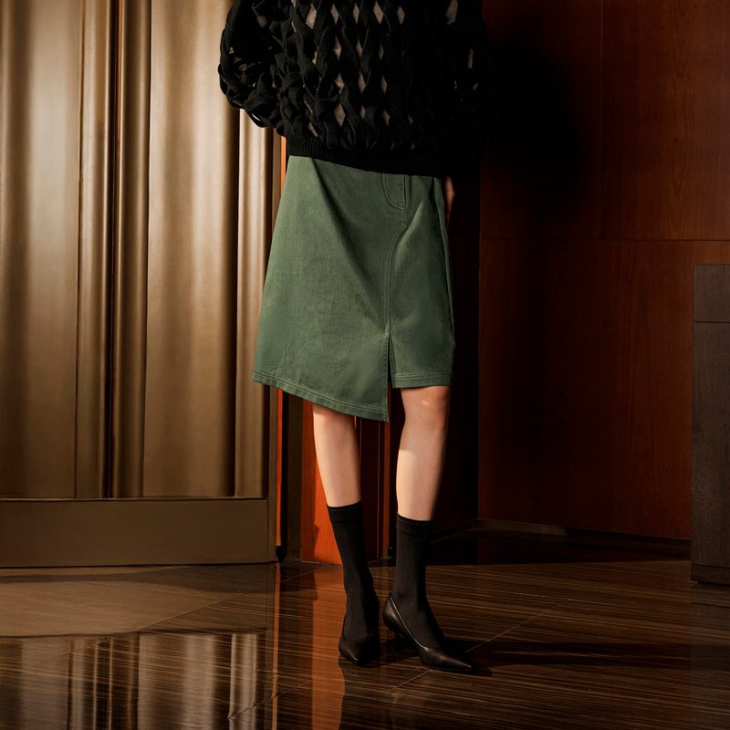 智性不对称缝线剪裁裙 - 裙子 - 其他材质 绿色