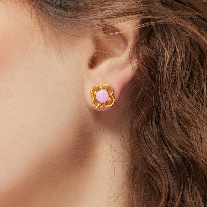 純銀歐泊耳釘 極簡風耳釘 歐泊金色耳釘 歐泊珠寶  防過敏耳環 - 耳环/耳夹 - 纯银 多色