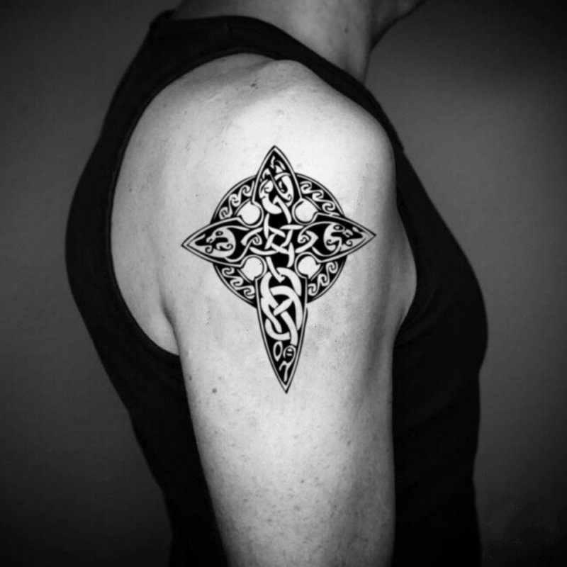 OhMyTat 凯尔特十字 Celtic Cross 刺青图案纹身贴纸 (2 张) - 纹身贴 - 纸 黑色