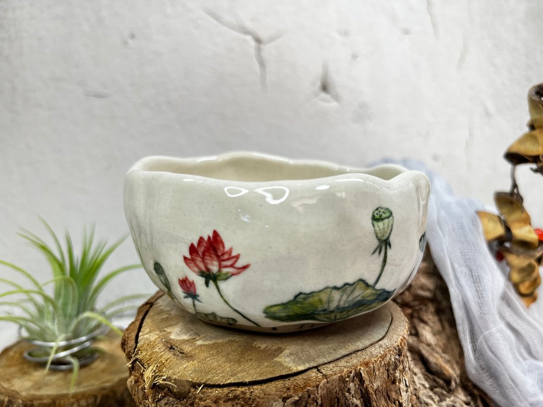 手作 手捏陶 釉下彩绘茶碗 茶杯 点心碗 - 茶具/茶杯 - 陶 