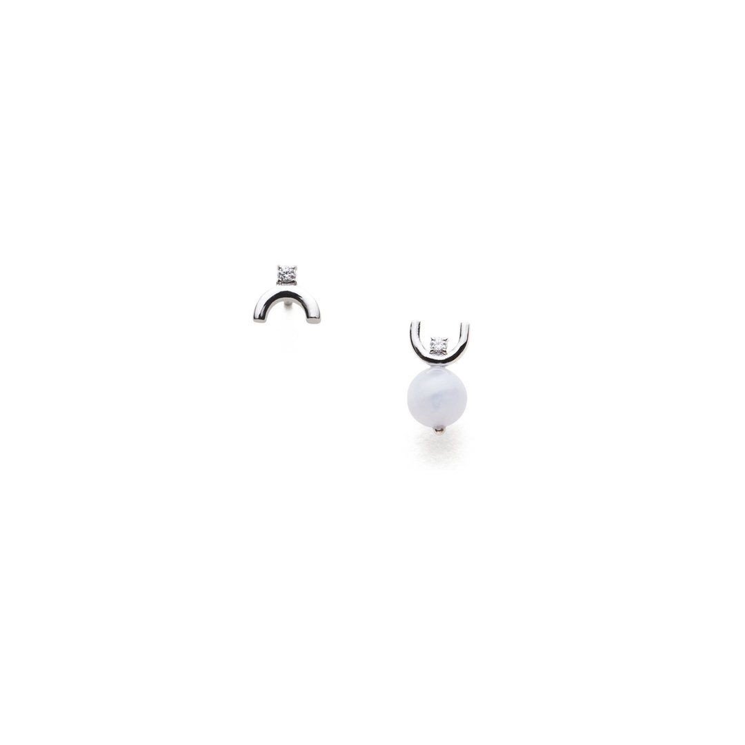 彩虹蓝纹玛瑙耳环 Rina Blue Lace Agate Earring - 耳环/耳夹 - 珍珠 银色